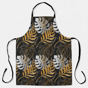 Seamless pattern with gold,  silver tropical plant apron