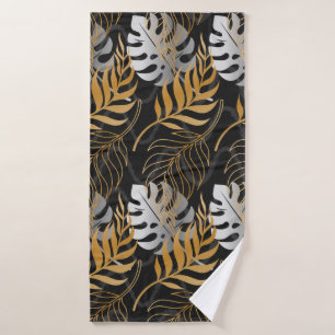 Seamless pattern with gold, silver tropical plant bath towel