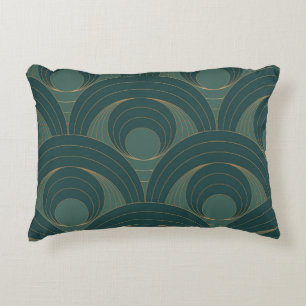 Seamless pattern with golden and green circles on decorative cushion