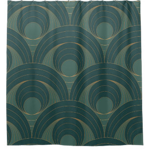 Seamless pattern with golden and green circles on  shower curtain