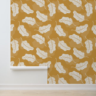 Seamless Pattern with Golden and White Leaves Wallpaper