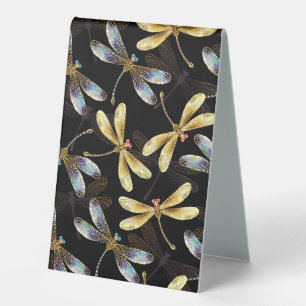 Seamless Pattern with Golden Dragonflies