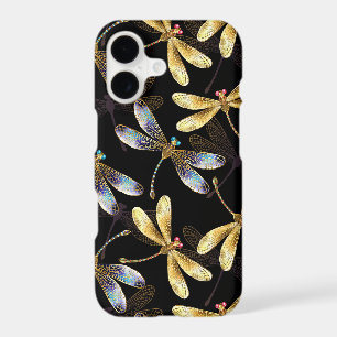 Seamless Pattern with Golden Dragonflies