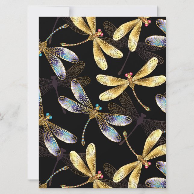 Seamless Pattern with Golden Dragonflies (Front)