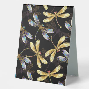 Seamless Pattern with Golden Dragonflies