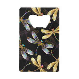 Seamless Pattern with Golden Dragonflies