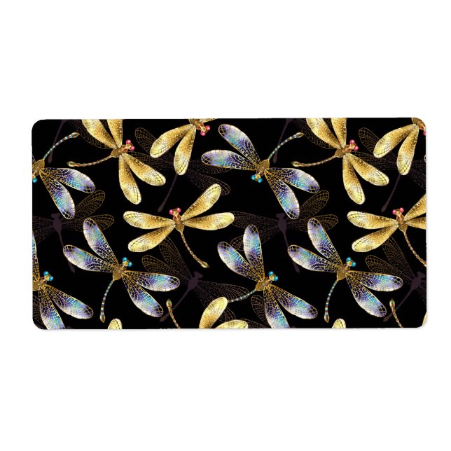 Seamless Pattern with Golden Dragonflies (Front)