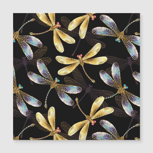 Seamless Pattern with Golden Dragonflies (Front)