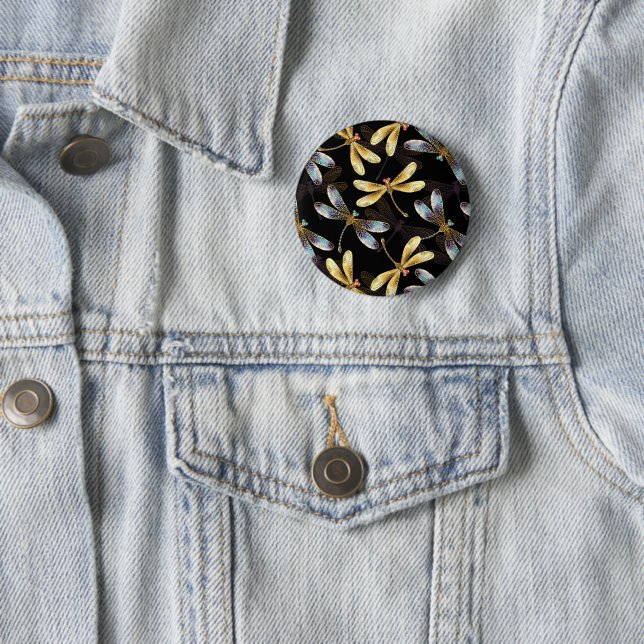 Seamless Pattern with Golden Dragonflies 6 Cm Round Badge (In Situ)