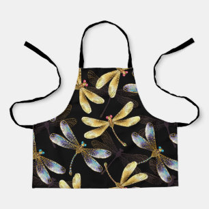Seamless Pattern with Golden Dragonflies Apron