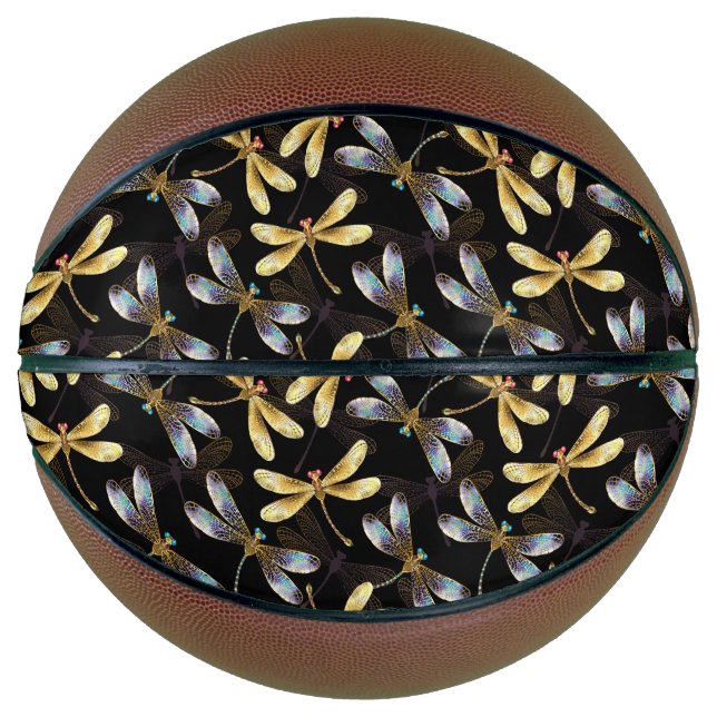 Seamless Pattern with Golden Dragonflies Basketball (Front)