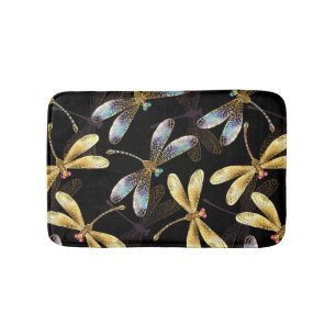 Seamless Pattern with Golden Dragonflies Bath Mat