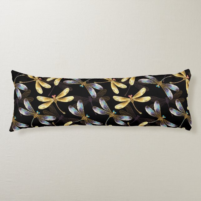 Seamless Pattern with Golden Dragonflies Body Cushion (Front)