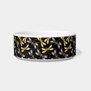 Seamless Pattern with Golden Dragonflies Bowl