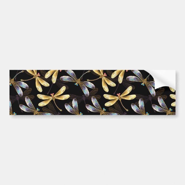 Seamless Pattern with Golden Dragonflies Bumper Sticker (Front)
