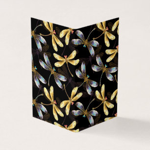 Seamless Pattern with Golden Dragonflies Business Card