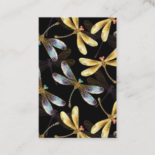 Seamless Pattern with Golden Dragonflies Business Card
