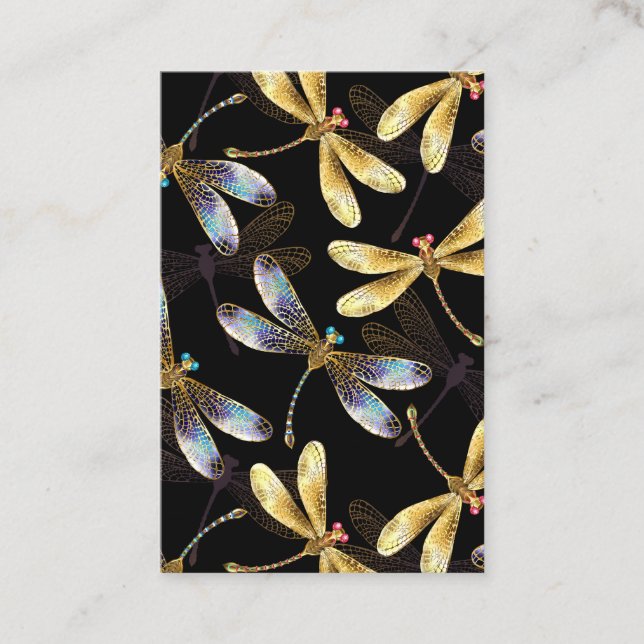 Seamless Pattern with Golden Dragonflies Business Card (Front)