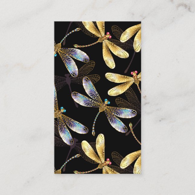 Seamless Pattern with Golden Dragonflies Calling Card (Front)