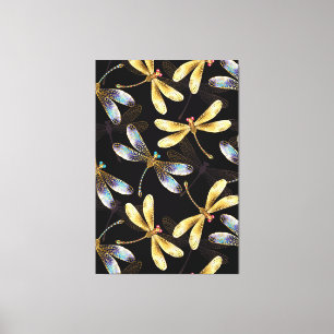 Seamless Pattern with Golden Dragonflies Canvas Print