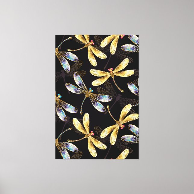 Seamless Pattern with Golden Dragonflies Canvas Print (Front)