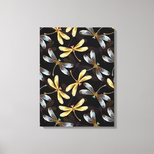 Seamless Pattern with Golden Dragonflies Canvas Print (Front)