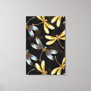 Seamless Pattern with Golden Dragonflies Canvas Print