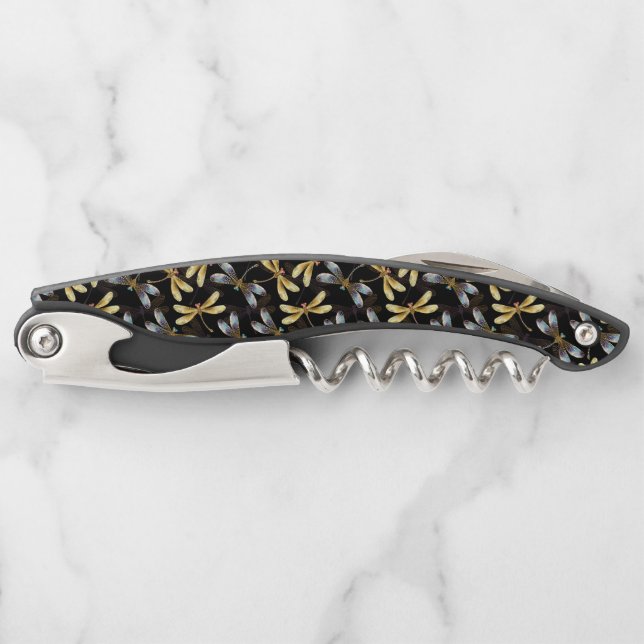 Seamless Pattern with Golden Dragonflies Corkscrew (Front)