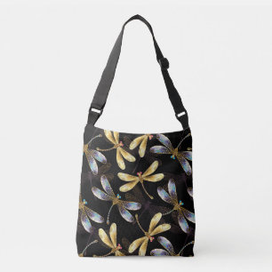 Seamless Pattern with Golden Dragonflies Crossbody Bag