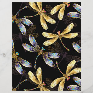 Seamless Pattern with Golden Dragonflies Custom Letterhead