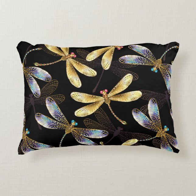 Seamless Pattern with Golden Dragonflies Decorative Cushion (Front)