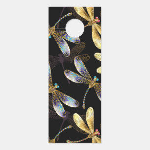 Seamless Pattern with Golden Dragonflies Door Hanger