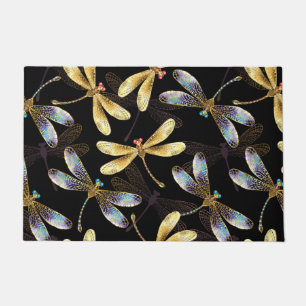 Seamless Pattern with Golden Dragonflies Doormat