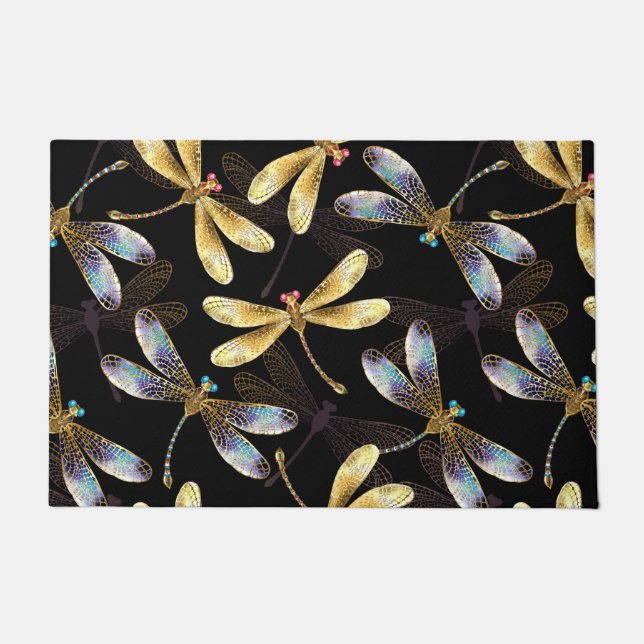 Seamless Pattern with Golden Dragonflies Doormat (Front)