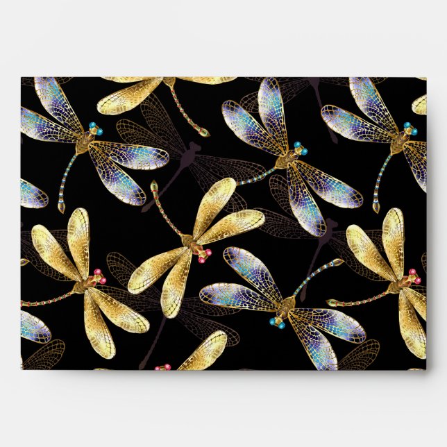 Seamless Pattern with Golden Dragonflies Envelope (Front)