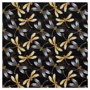 Seamless Pattern with Golden Dragonflies Fabric