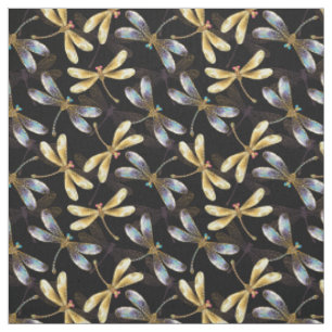 Seamless Pattern with Golden Dragonflies Fabric