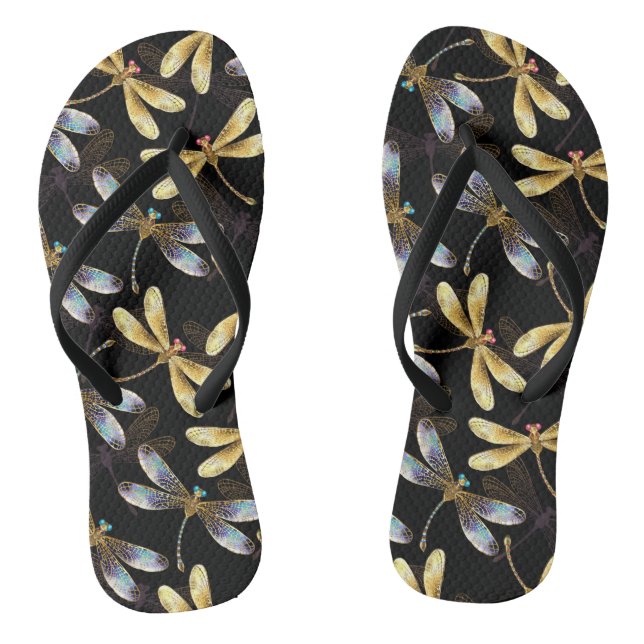 Seamless Pattern with Golden Dragonflies Flip Flops (Footbed)