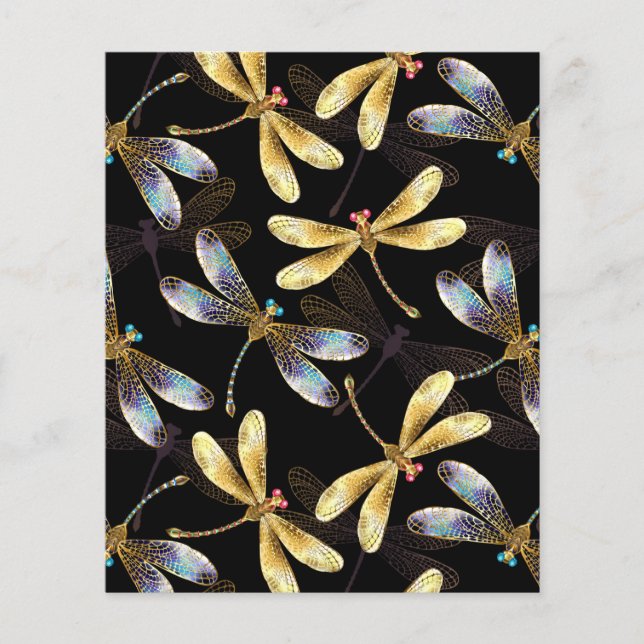 Seamless Pattern with Golden Dragonflies Flyer (Front)