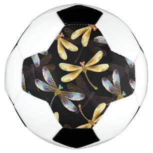 Seamless Pattern with Golden Dragonflies Football