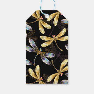 Seamless Pattern with Golden Dragonflies Gift Tags
