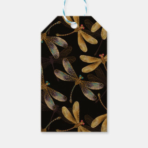 Seamless Pattern with Golden Dragonflies Gift Tags