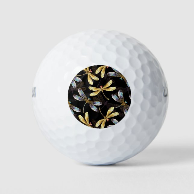 Seamless Pattern with Golden Dragonflies Golf Balls (Front)
