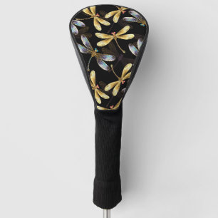 Seamless Pattern with Golden Dragonflies Golf Head Cover