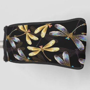 Seamless Pattern with Golden Dragonflies Golf Head Cover