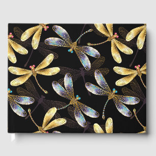 Seamless Pattern with Golden Dragonflies Guest Book