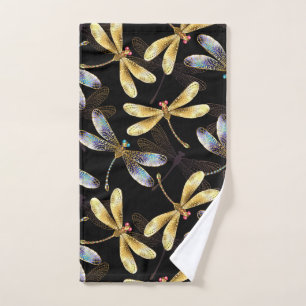 Seamless Pattern with Golden Dragonflies Hand Towel