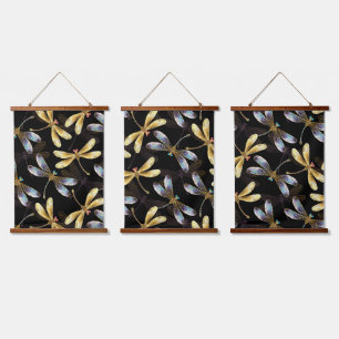 Seamless Pattern with Golden Dragonflies Hanging Tapestry