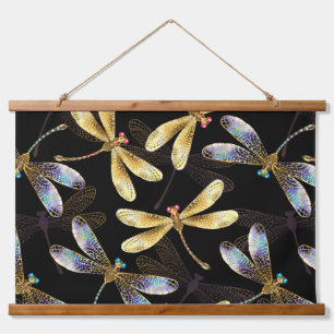 Seamless Pattern with Golden Dragonflies Hanging Tapestry