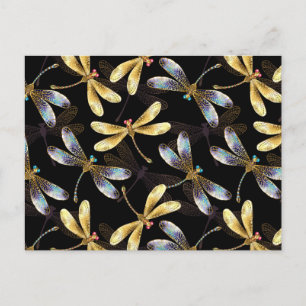 Seamless Pattern with Golden Dragonflies Holiday Postcard